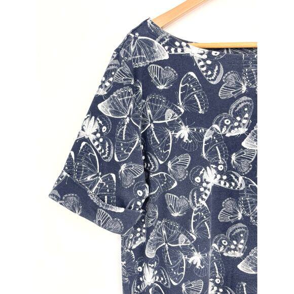Yarn & Sea Navy Blue and White Butterfly Pattern Shift Dress Size XL - Picture 3 of 6